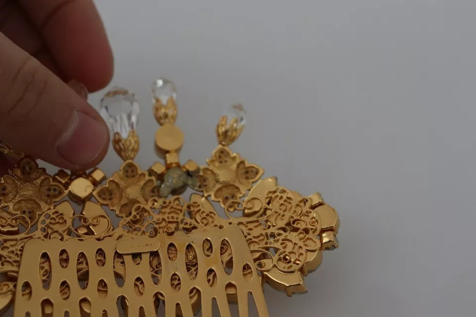 Dolce & Gabbana Gold Brass Clear Crystal Hair Stick Accessory Comb | Regal Royce