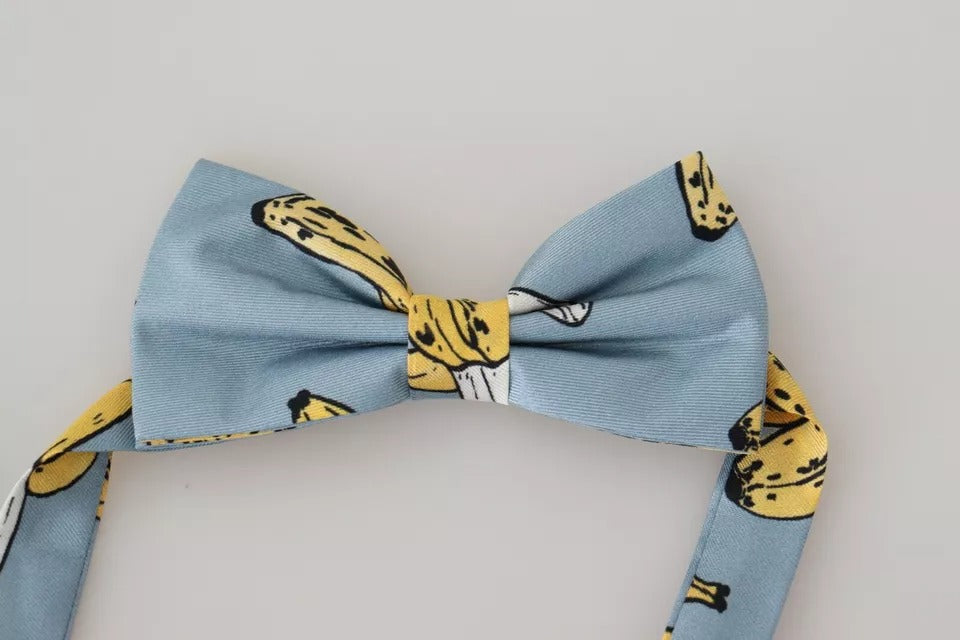 Dolce & Gabbana Light Blue Banana Print Silk Men Neck Bow Tie | Regal Royce