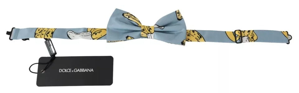 Dolce & Gabbana Light Blue Banana Print Silk Men Neck Bow Tie | Regal Royce