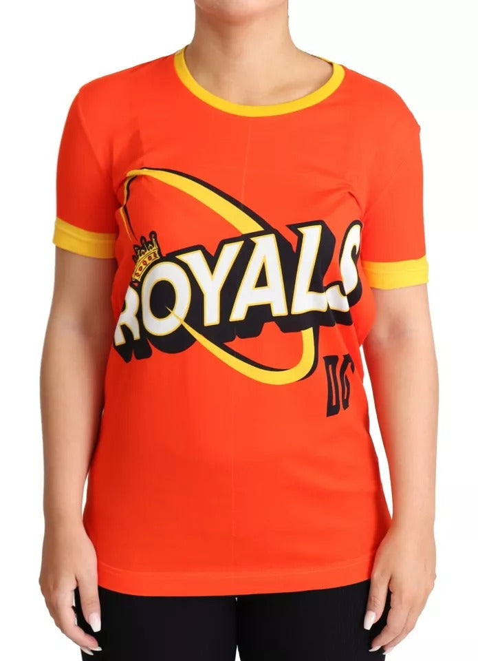 Dolce & Gabbana Orange Royals Print Round Neck T-shirt | Regal Royce