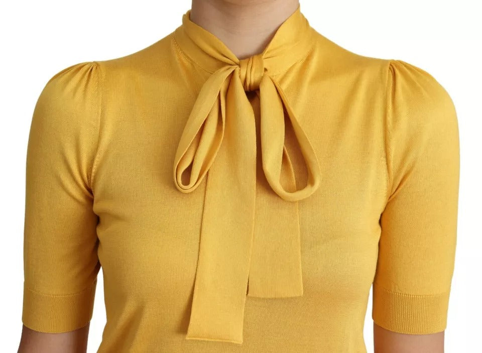 Dolce & Gabbana Yellow Silk Knit Pullover Ascot Collar Top | Regal Royce