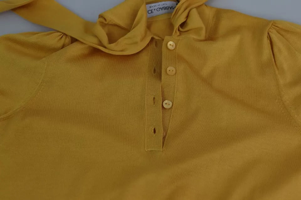 Dolce & Gabbana Yellow Silk Knit Pullover Ascot Collar Top | Regal Royce