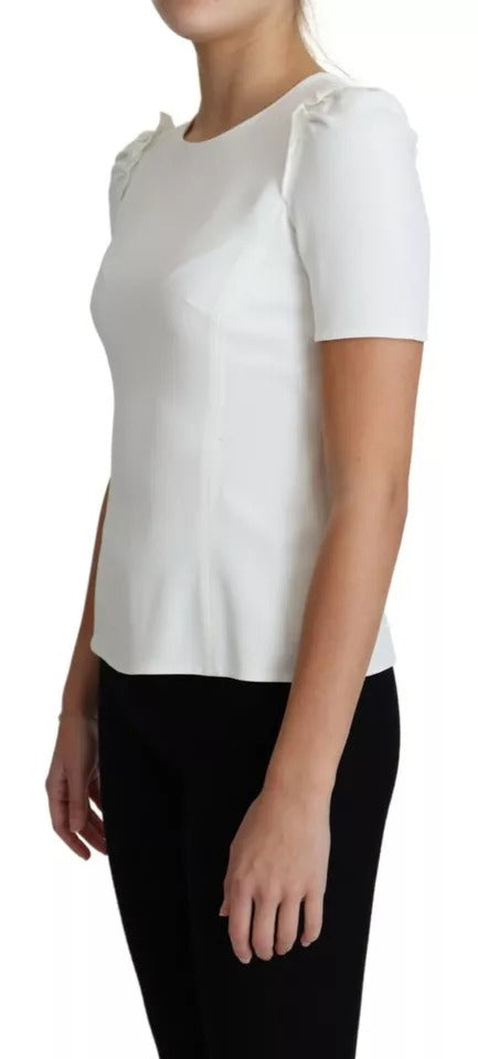 Dolce & Gabbana White Viscose Stretch Short Sleeves Blouse Top | Regal Royce