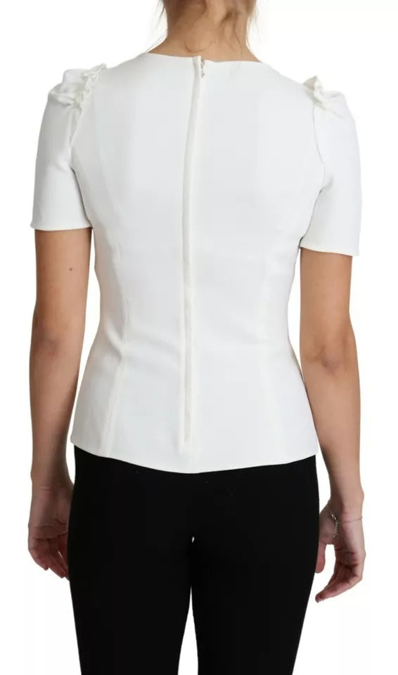Dolce & Gabbana White Viscose Stretch Short Sleeves Blouse Top | Regal Royce