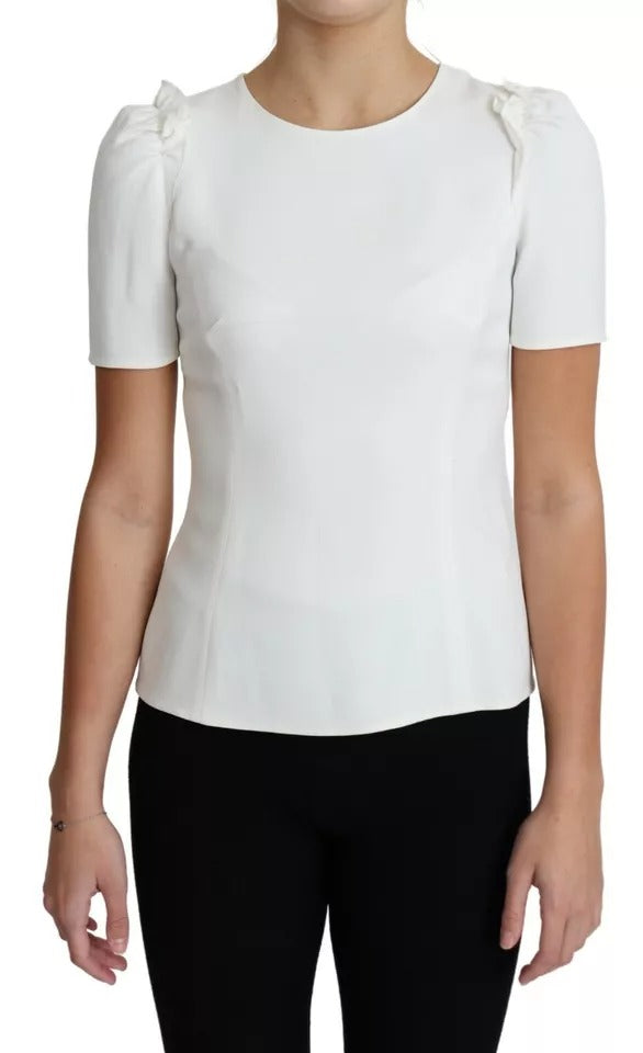 Dolce & Gabbana White Viscose Stretch Short Sleeves Blouse Top | Regal Royce