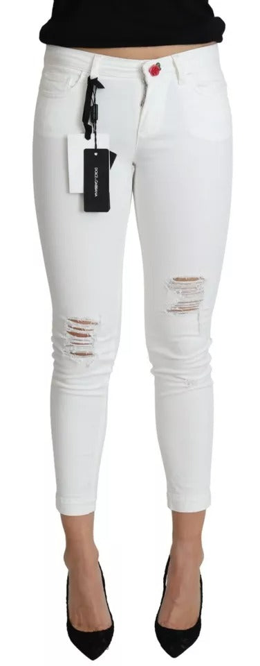 Dolce & Gabbana White Cotton Distressed Pretty Fit Denim Jeans | Regal Royce