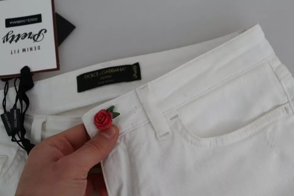 Dolce & Gabbana White Cotton Distressed Pretty Fit Denim Jeans | Regal Royce