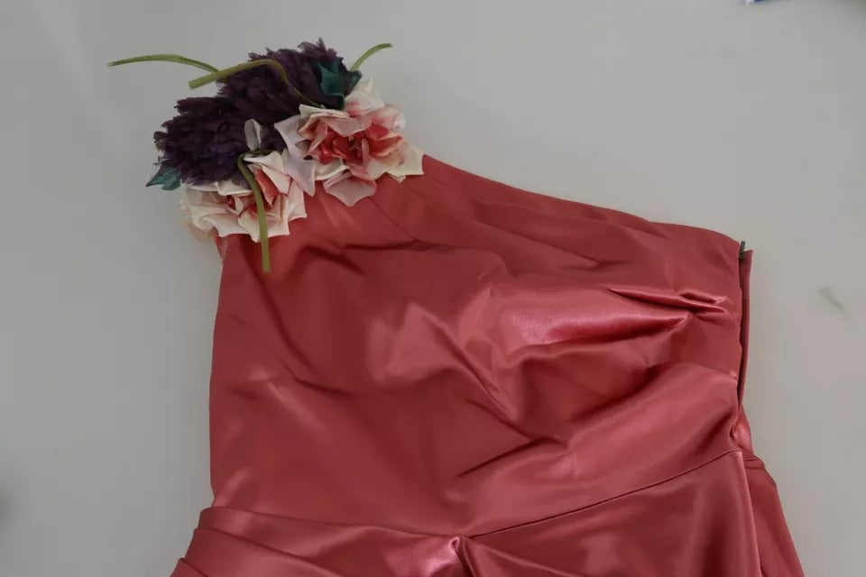 Dolce & Gabbana Pink Draped Midi Flower Applique Dress | Regal Royce