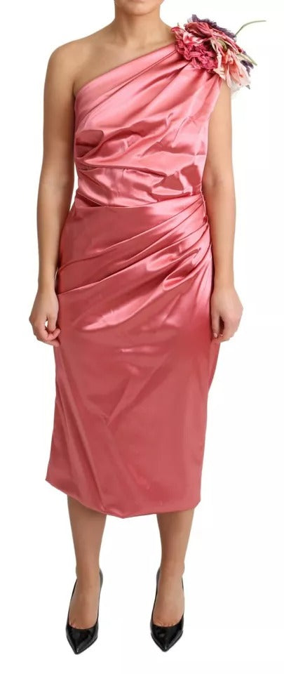 Dolce & Gabbana Pink Draped Midi Flower Applique Dress | Regal Royce