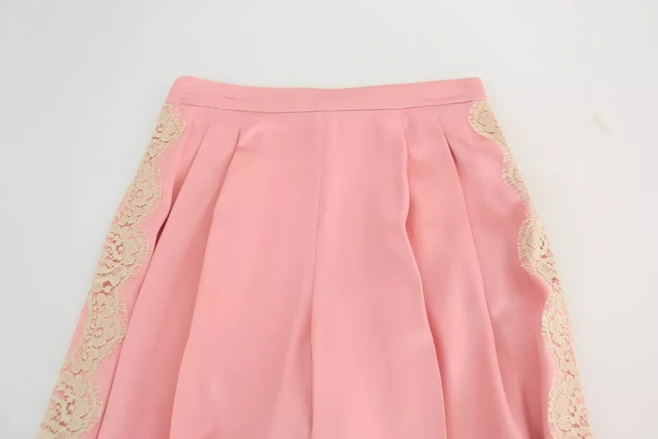 Dolce & Gabbana Pink Lace Trimmed Silk Satin Wide Legs Pants | Regal Royce