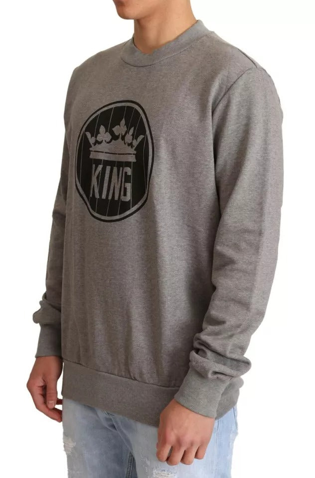 Dolce & Gabbana Gray Crown King Cotton Pullover Sweater | Regal Royce