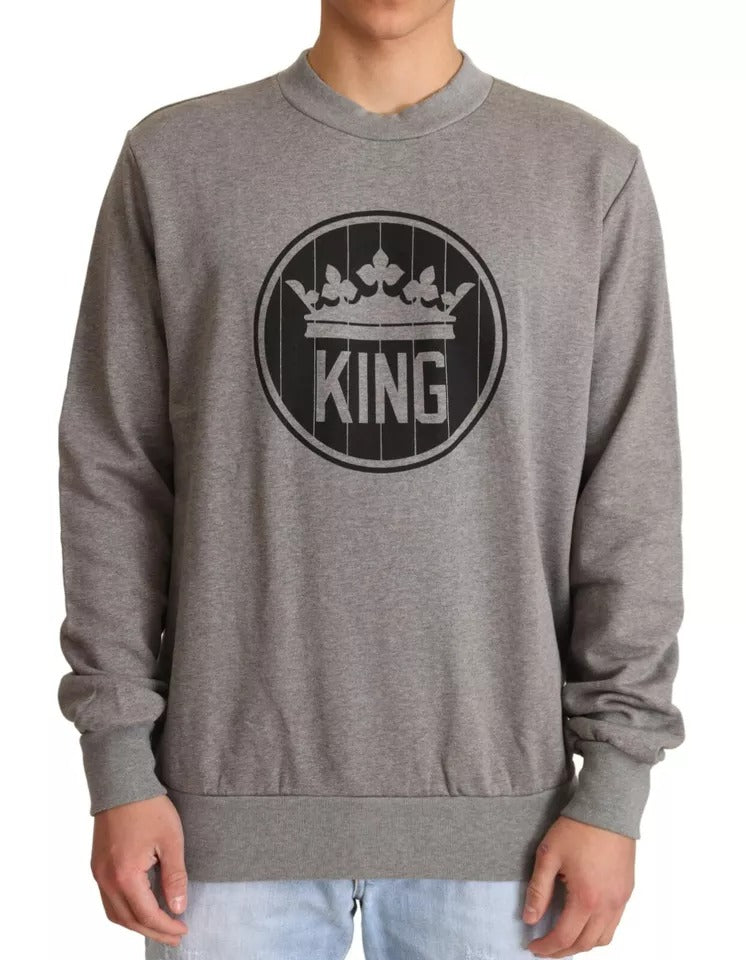 Dolce & Gabbana Gray Crown King Cotton Pullover Sweater | Regal Royce