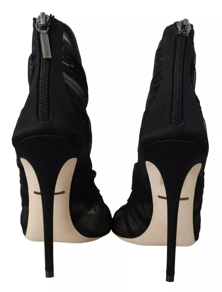 Dolce & Gabbana Black Tulle Ankle Boots Stiletto Heels Shoes | Regal Royce