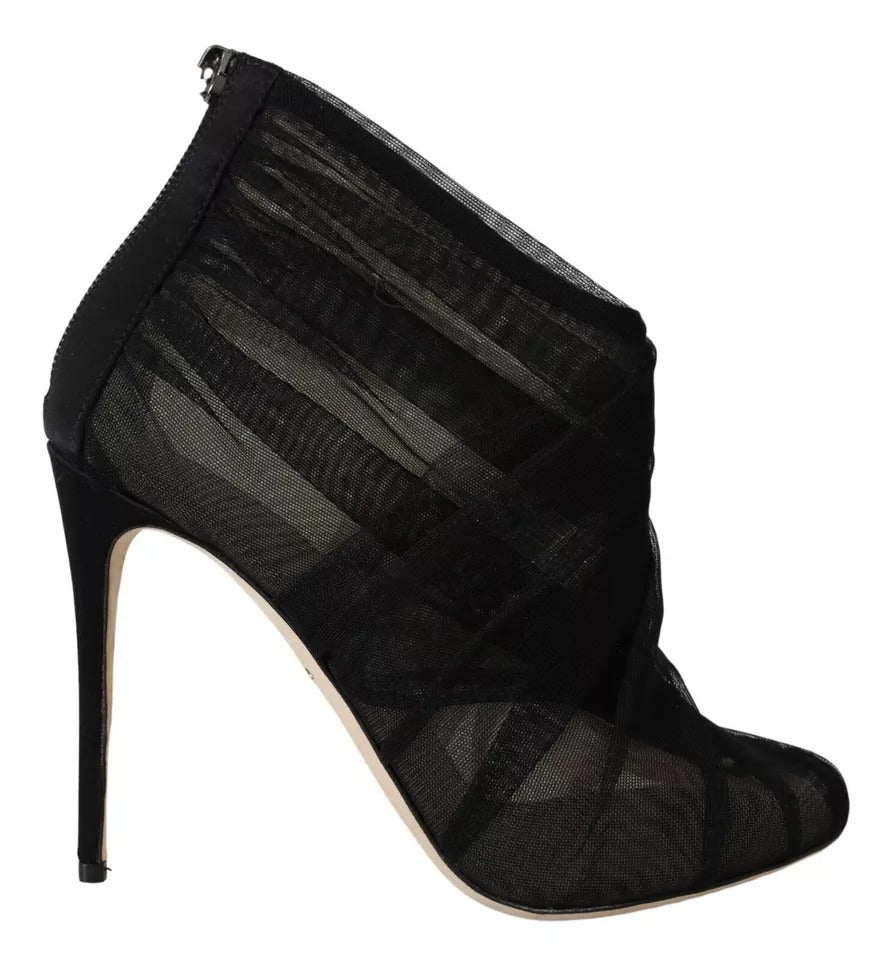 Dolce & Gabbana Black Tulle Ankle Boots Stiletto Heels Shoes | Regal Royce