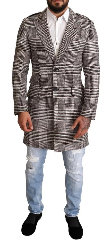 Dolce & Gabbana Gray Check Plaid Long Trench Coat Jacket | Regal Royce