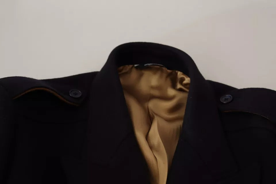 Dolce & Gabbana Blue Trench Coat Long Wool Stretch Jacket | Regal Royce
