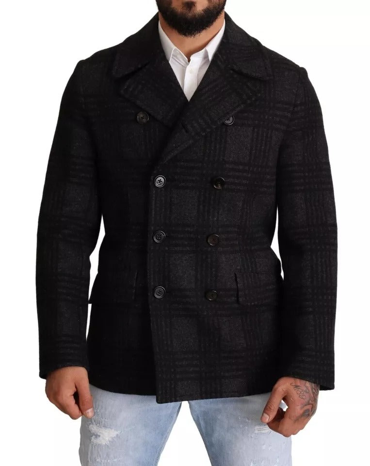 Dolce & Gabbana Black Trench Coat Check Wool Jacket | Regal Royce