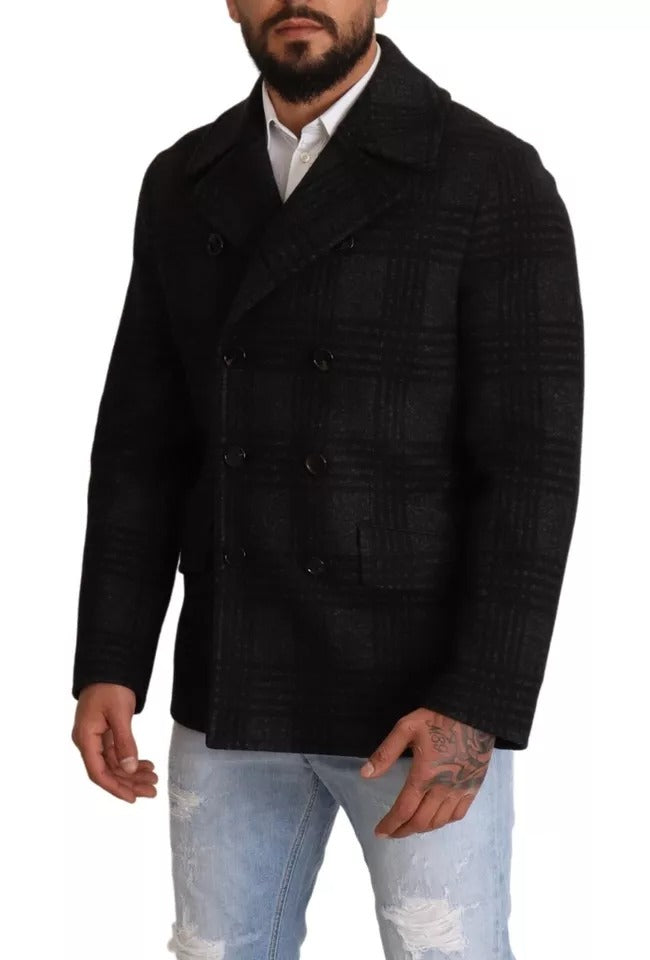 Dolce & Gabbana Black Trench Coat Check Wool Jacket | Regal Royce
