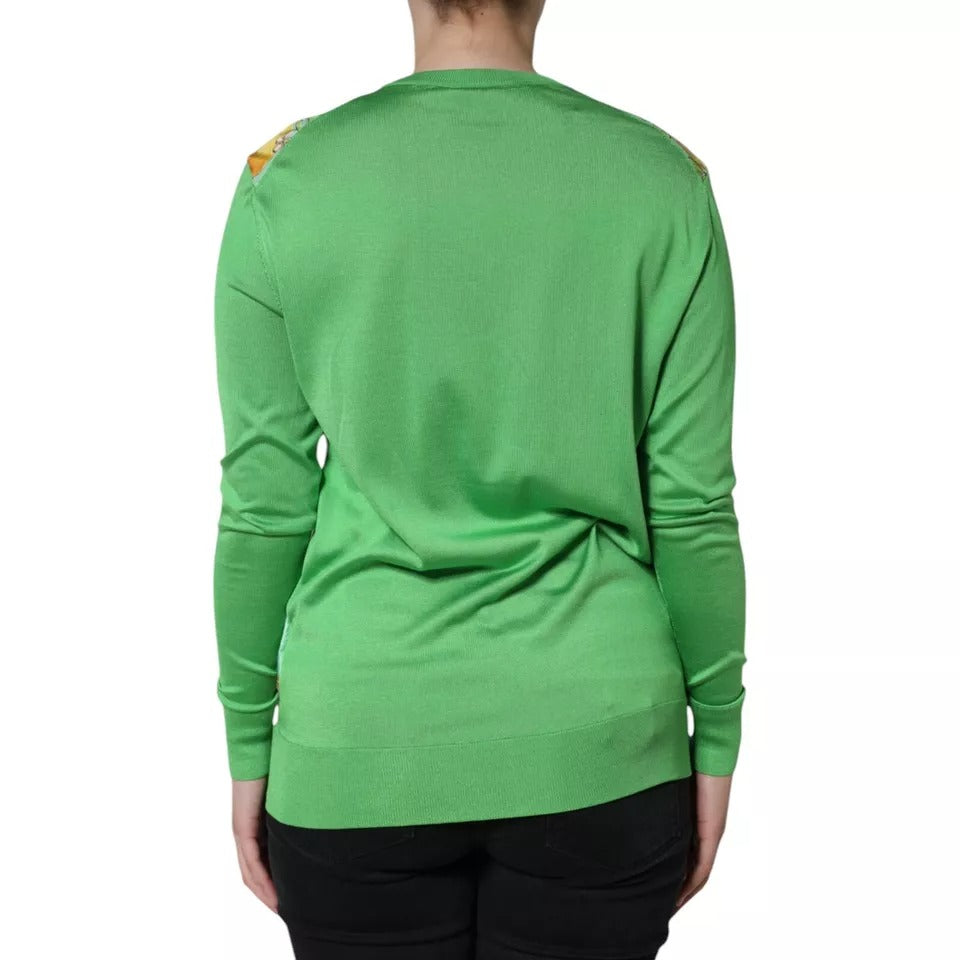 Dolce & Gabbana Green Silk Granita Al Limone Long Sleeves Sweater | Regal Royce