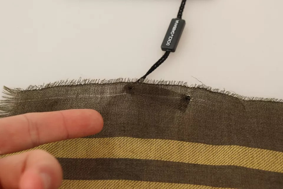 Dolce & Gabbana Green Striped Cashmere Wrap Fringes Scarf | Regal Royce