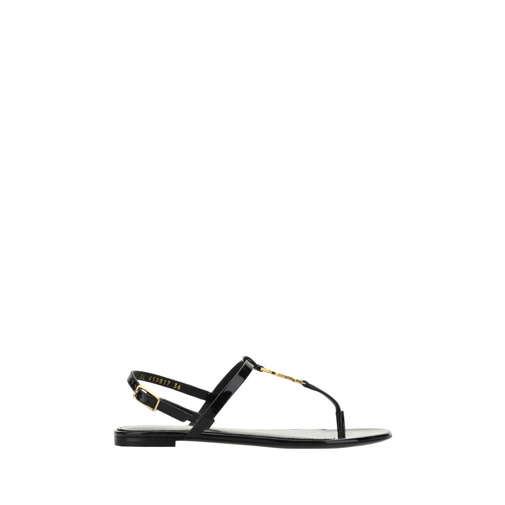 Saint Laurent Black Calf Leather Bos Taurus Flat Sandals | Regal Royce