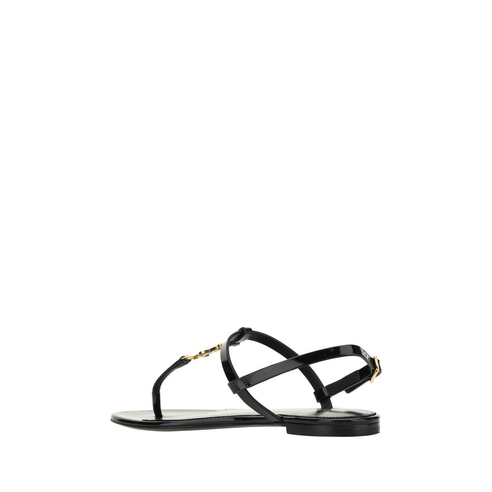 Saint Laurent Black Calf Leather Bos Taurus Flat Sandals | Regal Royce