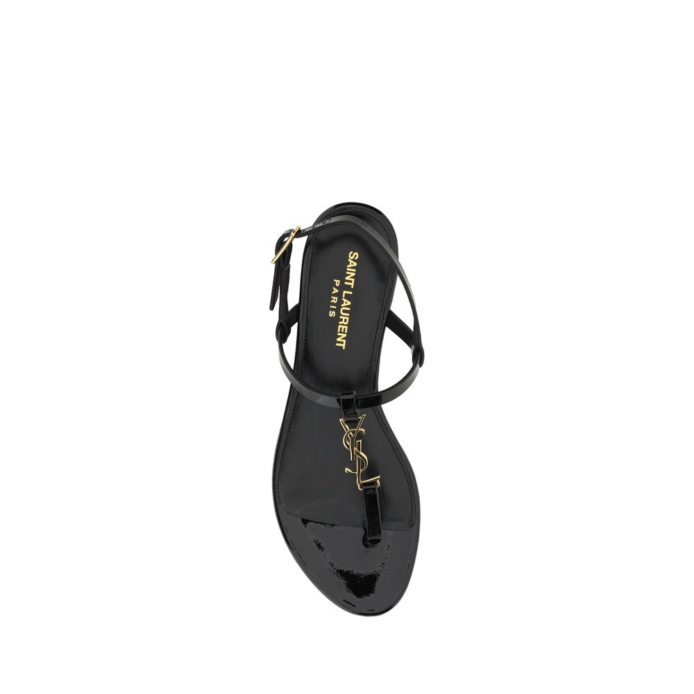 Saint Laurent Black Calf Leather Bos Taurus Flat Sandals | Regal Royce