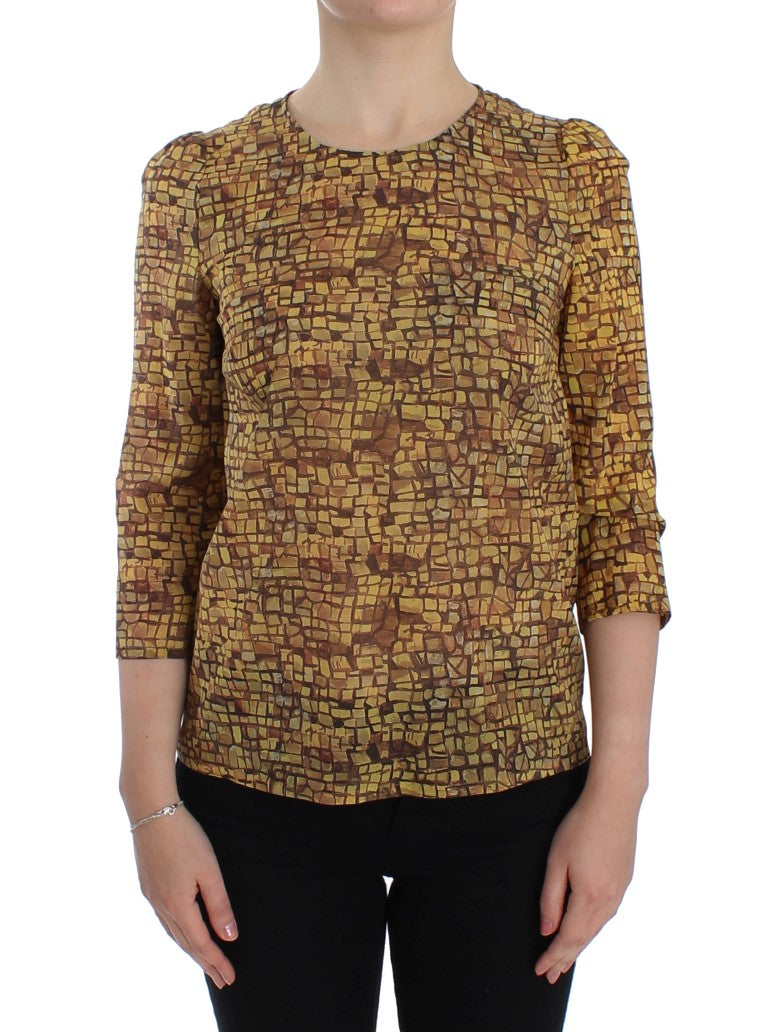 Dolce & Gabbana Multicolor Mosaic Print Silk Blouse T-shirt | Regal Royce
