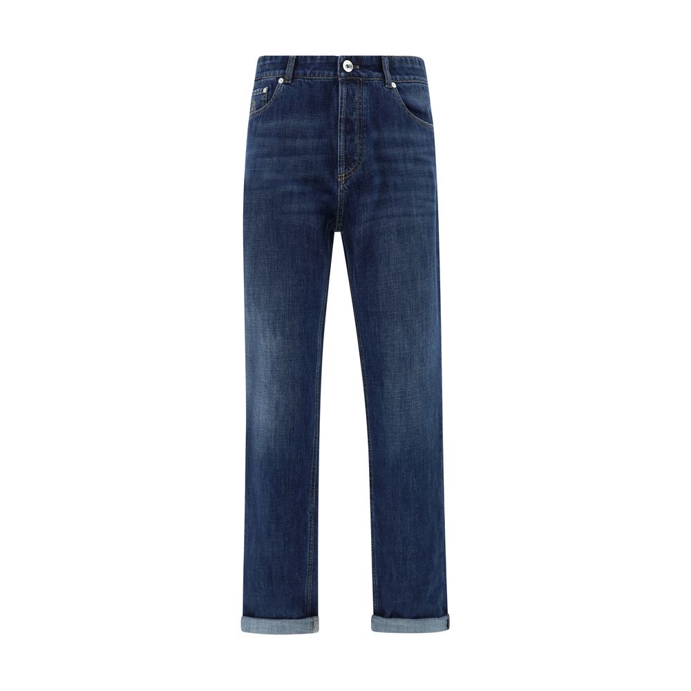 Brunello Cucinelli Blue Cotton Straight-Leg Jeans | Regal Royce
