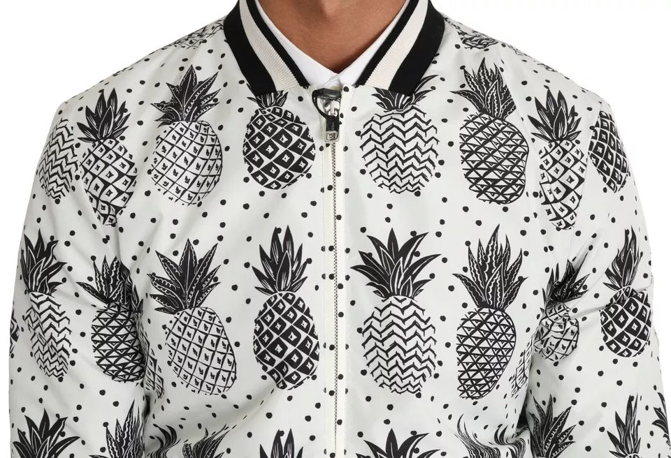 Dolce & Gabbana White Black Pineapple Bomber Coat Jacket | Regal Royce