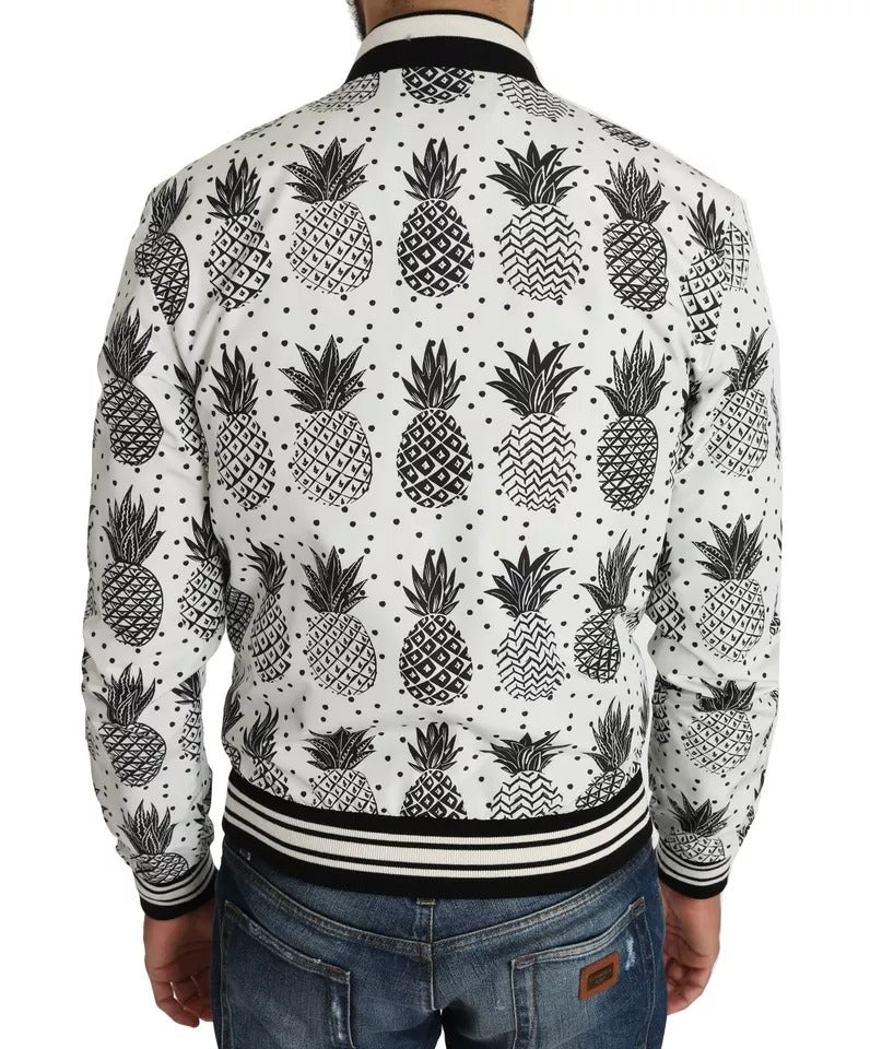 Dolce & Gabbana White Black Pineapple Bomber Coat Jacket | Regal Royce