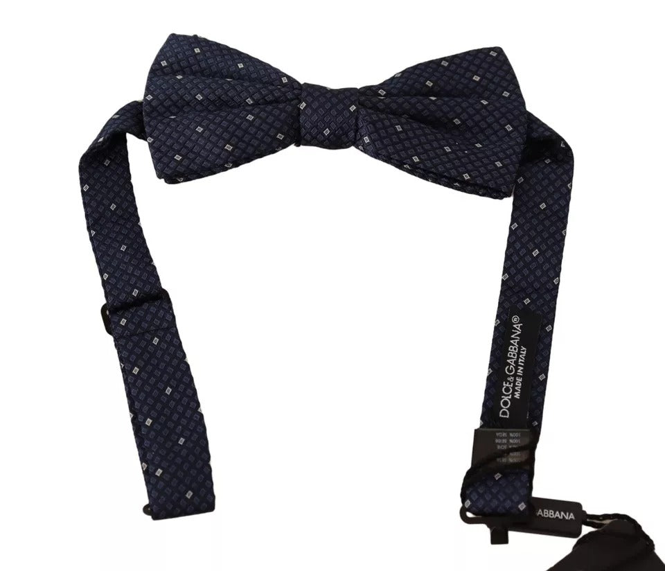Dolce & Gabbana Blue Patterned Silk Adjustable Neck Bow Tie Men | Regal Royce