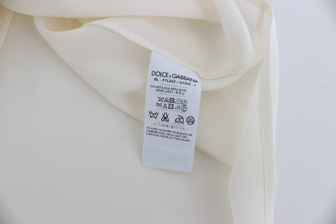 Dolce & Gabbana White Sequined Key Silk Blouse T-shirt Top | Regal Royce