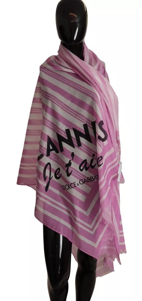 Dolce & Gabbana Pink White Striped Cotton Wrap Shawl Scarf | Regal Royce