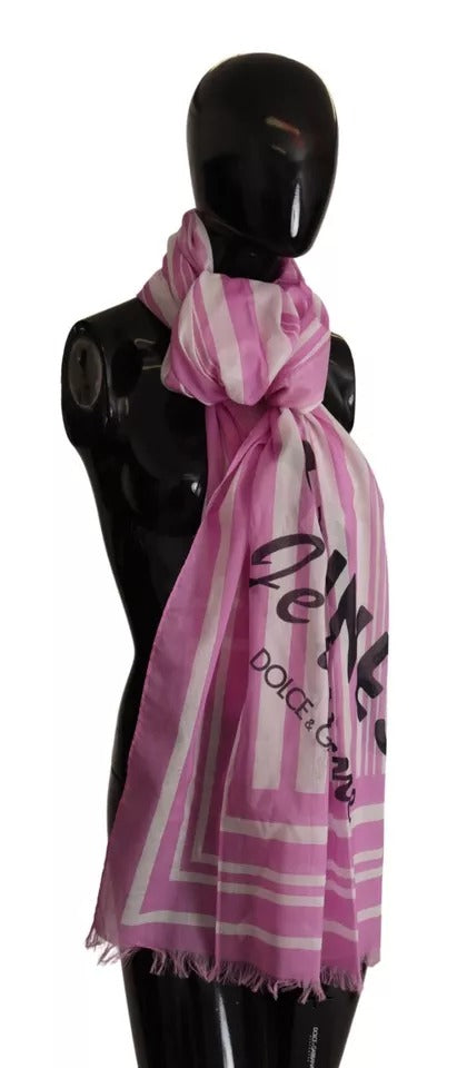 Dolce & Gabbana Pink White Striped Cotton Wrap Shawl Scarf | Regal Royce