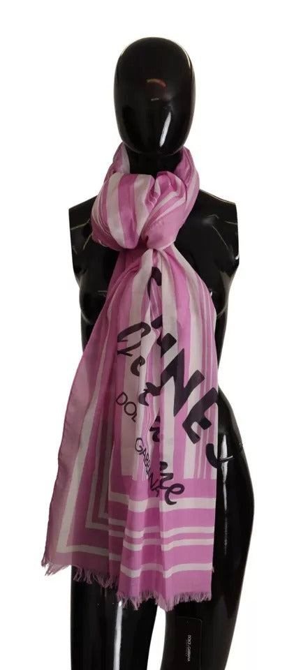 Dolce & Gabbana Pink White Striped Cotton Wrap Shawl Scarf | Regal Royce