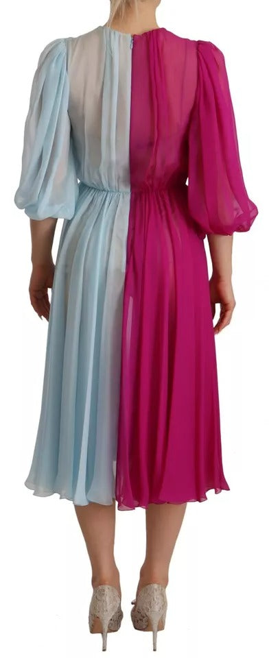 Dolce & Gabbana Fuchsia Light Blue Silk Two Tone Midi Dress | Regal Royce