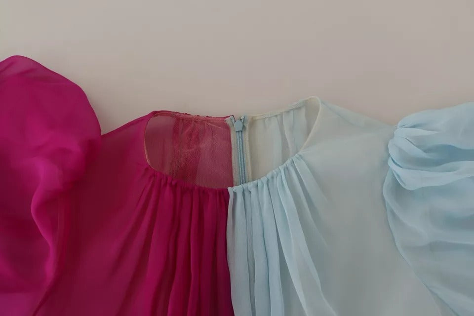 Dolce & Gabbana Fuchsia Light Blue Silk Two Tone Midi Dress | Regal Royce