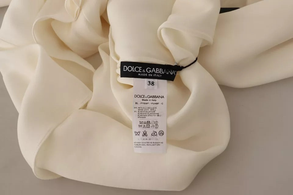 Dolce & Gabbana Off White Silk Long Sleeve Turtle Neck Top | Regal Royce