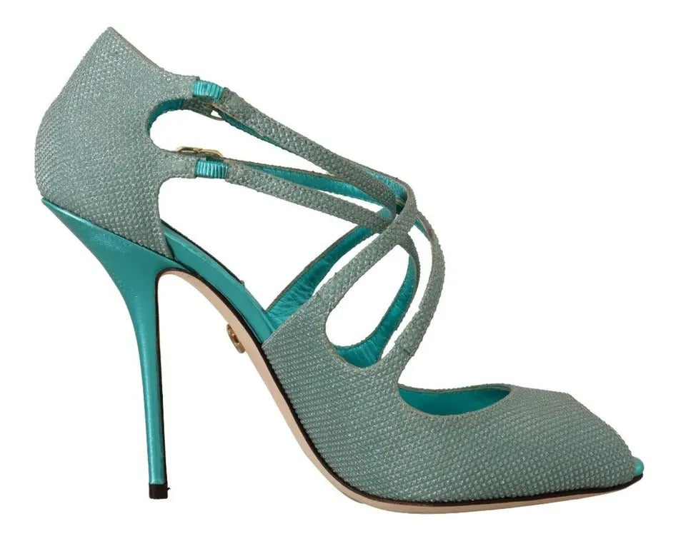 Dolce & Gabbana Blue Glittered Strappy Heels Sandals Shoes | Regal Royce