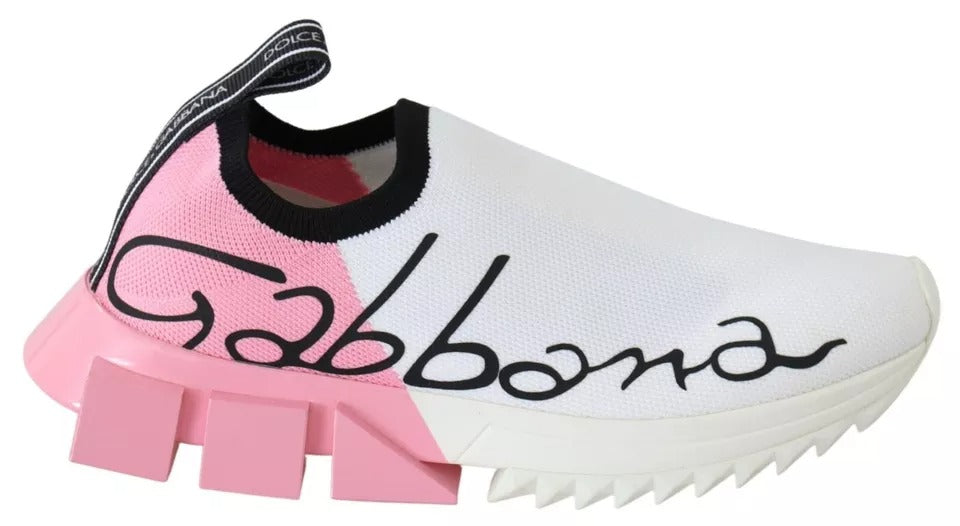 Dolce & Gabbana Pink White Logo Sorrento Sneakers Shoes | Regal Royce