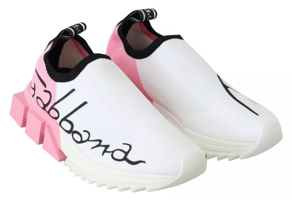 Dolce & Gabbana Pink White Logo Sorrento Sneakers Shoes | Regal Royce