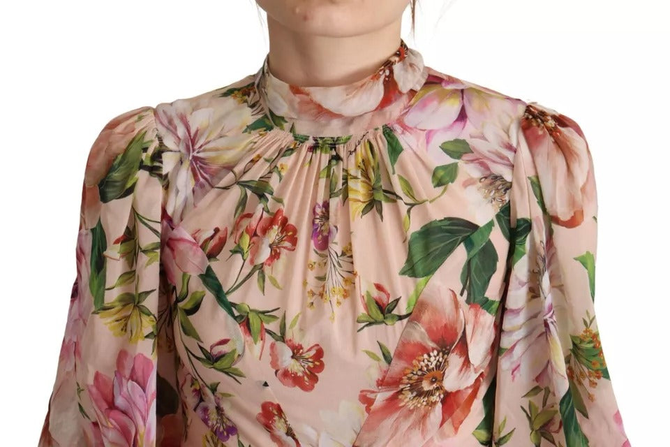 Dolce & Gabbana Pink A-line Sheath Floral Pussy Bow Long Dress | Regal Royce