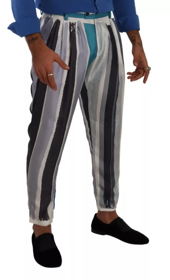 Dolce & Gabbana Blue Striped Silk Tapered Pants | Regal Royce