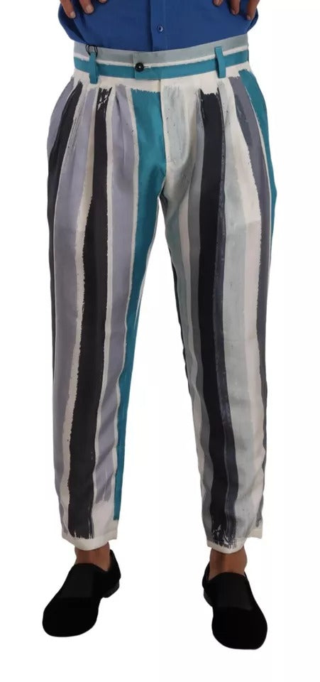 Dolce & Gabbana Blue Striped Silk Tapered Pants | Regal Royce