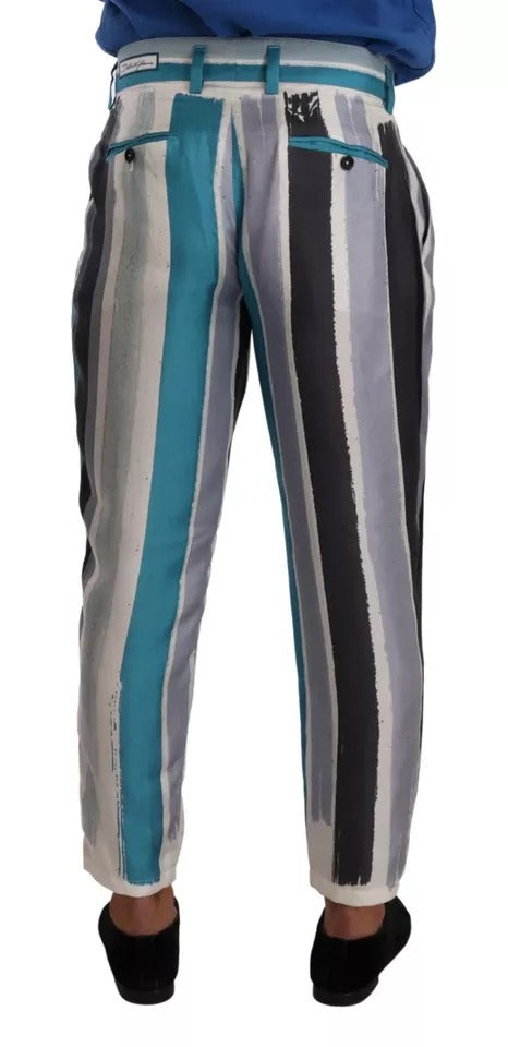 Dolce & Gabbana Blue Striped Silk Tapered Pants | Regal Royce
