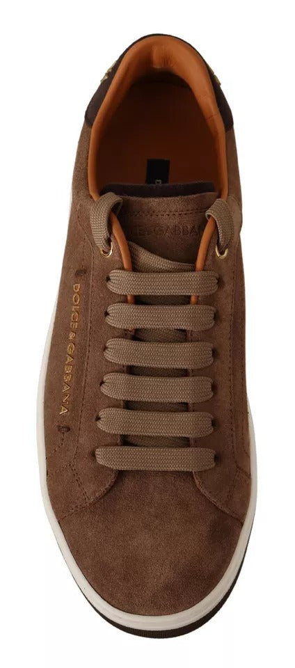 Dolce & Gabbana Brown Suede Logo Low Top Sneakers Men Shoes | Regal Royce