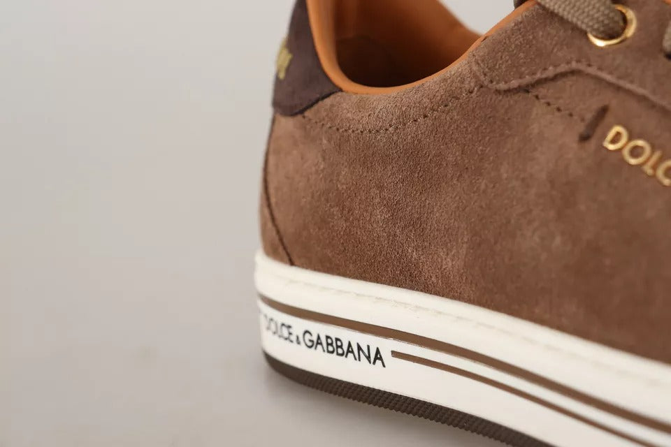 Dolce & Gabbana Brown Suede Logo Low Top Sneakers Men Shoes | Regal Royce