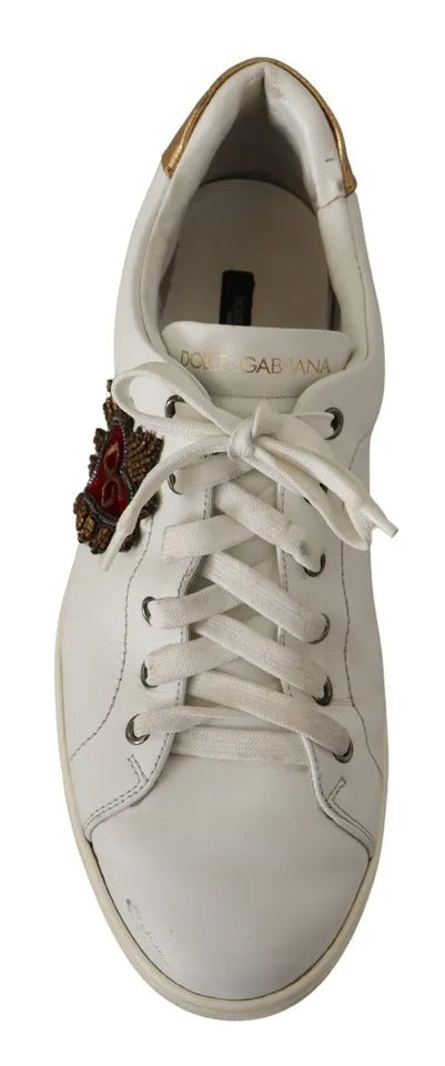 Dolce & Gabbana White Leather Heart Low Top Casual Sneakers Shoes | Regal Royce
