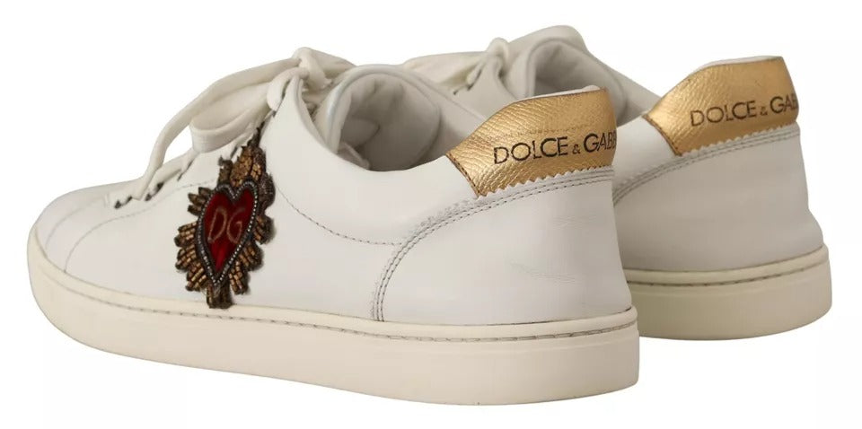 Dolce & Gabbana White Leather Heart Low Top Casual Sneakers Shoes | Regal Royce